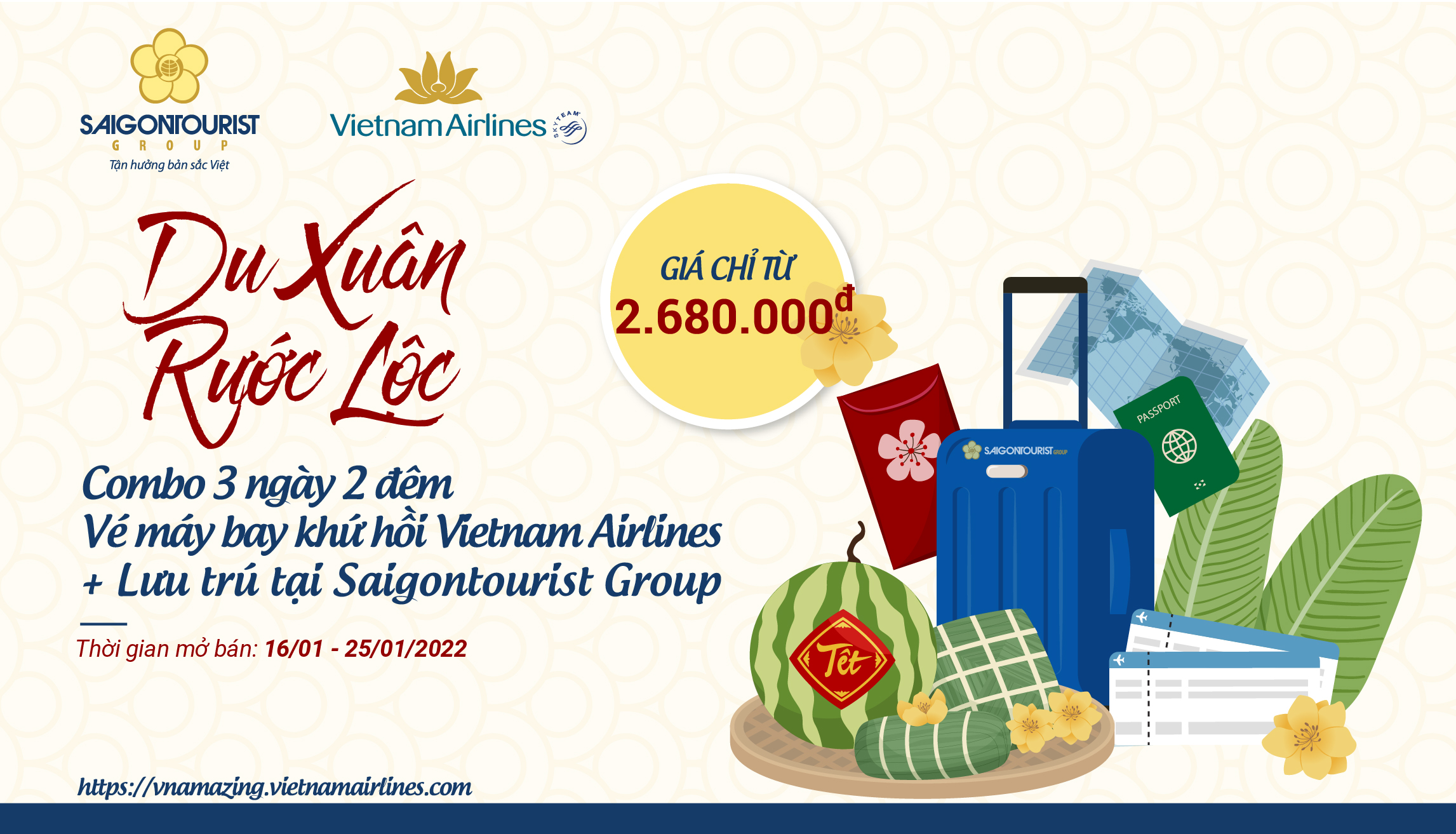 SAIGONTOURIST GROUP VÀ VIETNAM AIRLINES MỞ BÁN COMBO “DU XUÂN RƯỚC LỘC” PHÒNG KHÁCH SẠN VÀ VÉ MÁY BAY SIÊU KHUYẾN MÃI 
